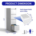 Meuble de classement vertical en métal à 4 tiroirs de 38 cm de large avec serrure, pour le bureau ou la maison, format A4/Legal/Lettre