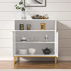 Buffet bahut moderne en bois blanc et rotin à 2 portes avec étagère réglable