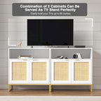 Buffet bahut moderne en bois blanc et rotin à 2 portes avec étagère réglable