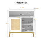 Buffet bahut moderne en bois blanc et rotin à 2 portes avec étagère réglable
