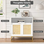 Buffet bahut moderne en bois blanc et rotin à 2 portes avec étagère réglable
