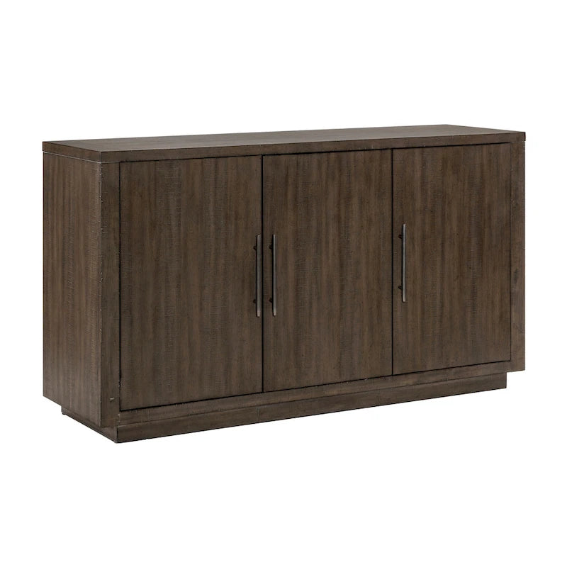 Buffet bahut de 60 po, marron et étain, 3 portes, étagères réglables