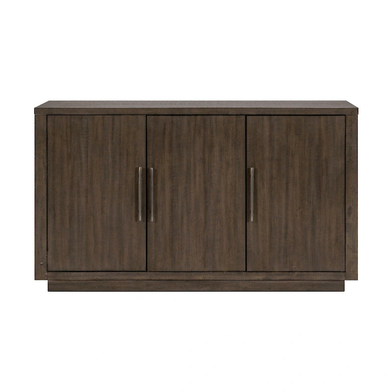 Buffet bahut de 60 po, marron et étain, 3 portes, étagères réglables