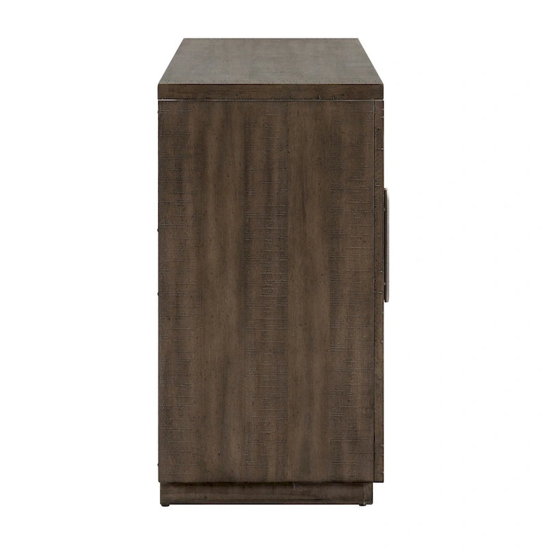 Buffet bahut de 60 po, marron et étain, 3 portes, étagères réglables