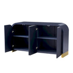 Meuble de rangement 4 portes à coins arrondis et panneaux de portes ondulés, avec étagères réglables