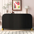 Meuble de rangement 4 portes à coins arrondis et panneaux de portes ondulés, avec étagères réglables