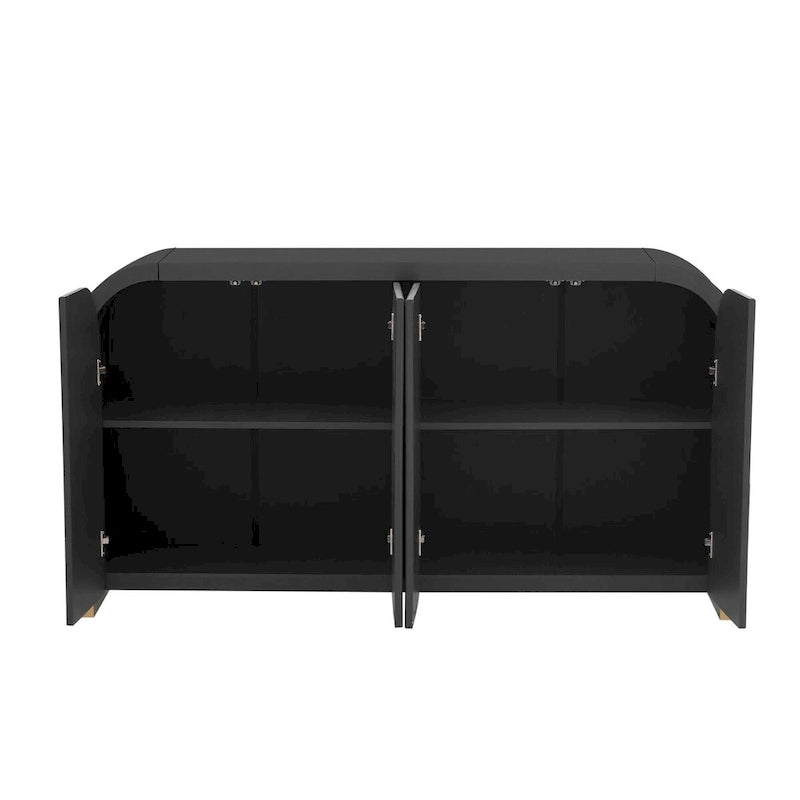 Meuble de rangement 4 portes à coins arrondis et panneaux de portes ondulés, avec étagères réglables