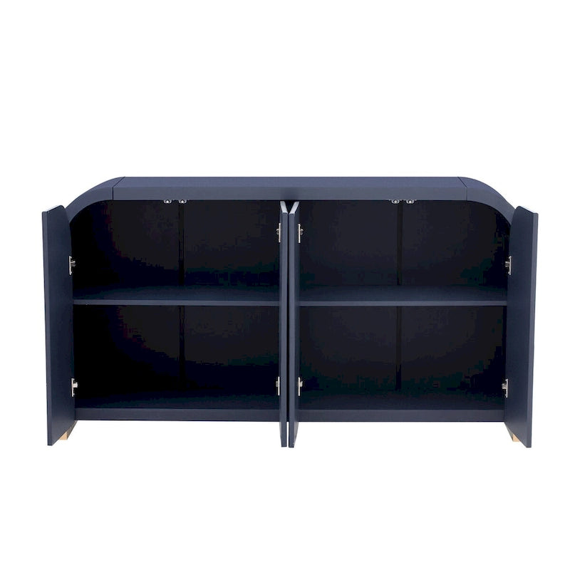 Meuble de rangement 4 portes à coins arrondis et panneaux de portes ondulés, avec étagères réglables