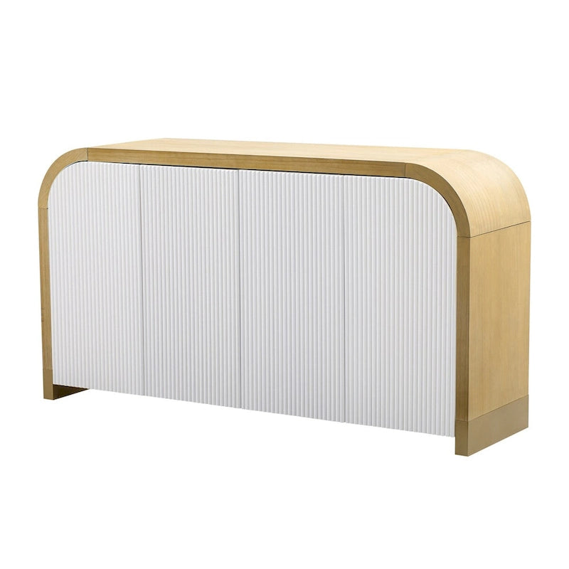 Meuble de rangement 4 portes à coins arrondis et panneaux de portes ondulés, avec étagères réglables