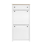 Meuble d'entrée avec 2 tiroirs basculants, meuble à chaussures avec plateau en bois et tiroir, étagère à chaussures autoportante avec panneau réglable, blanc