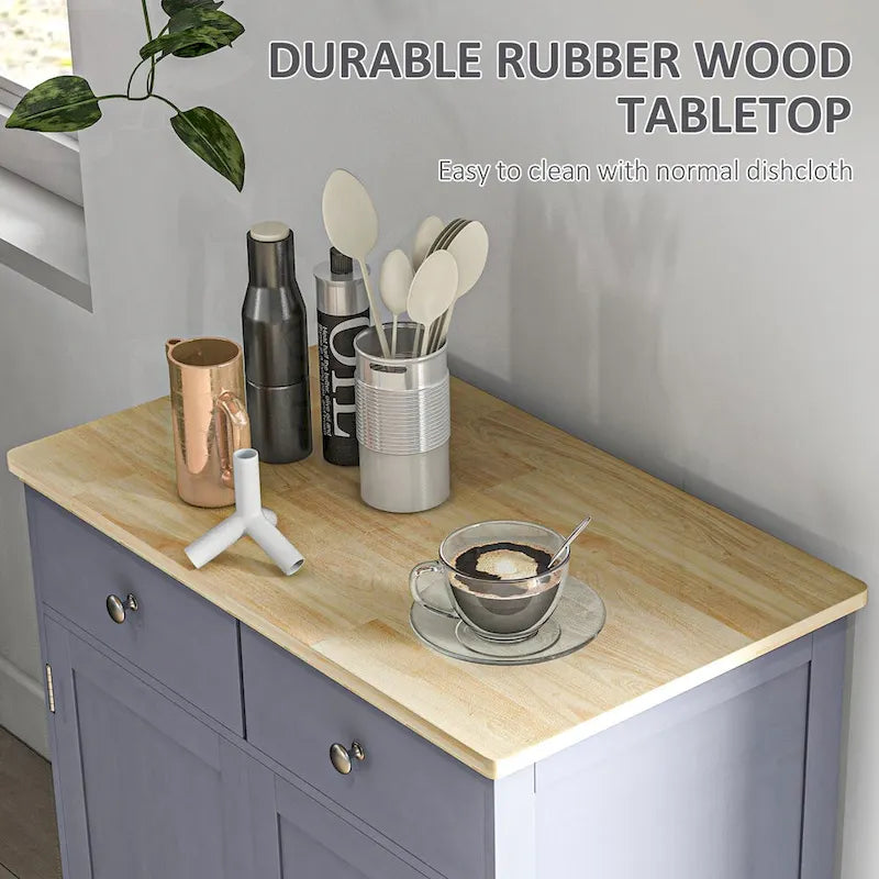 Buffet de salle à manger, Meuble de cuisine à double porte, Meuble de rangement pour bar à café avec 2 tiroirs, Étagère réglable