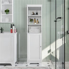 Meuble de salle de bain en bois avec porte simple et étagères