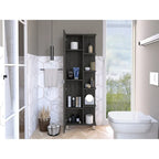 Armoire de toilette avec miroir - 4 étagères intérieures et 5 étagères extérieures, Chêne fumé