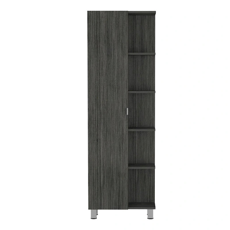 Armoire de toilette avec miroir - 4 étagères intérieures et 5 étagères extérieures, Chêne fumé
