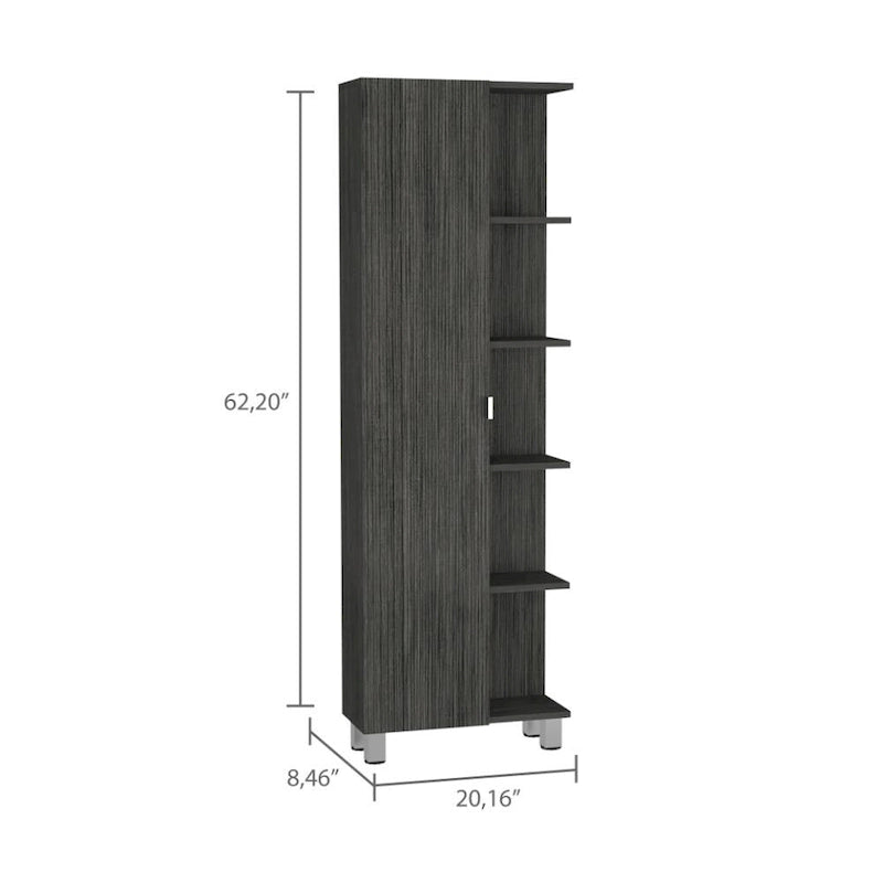 Armoire de toilette avec miroir - 4 étagères intérieures et 5 étagères extérieures, Chêne fumé