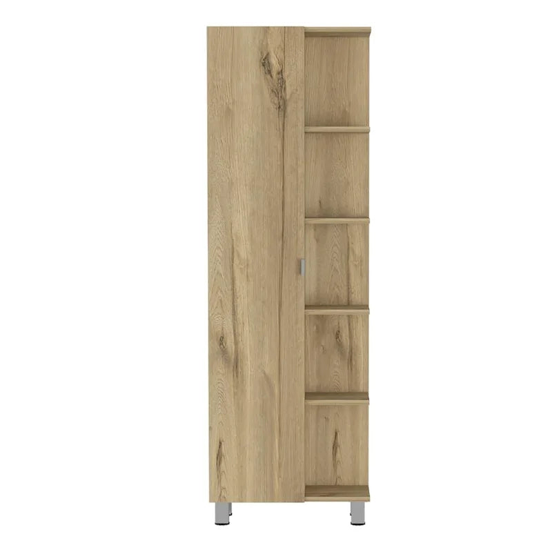 Armoire de toilette avec miroir - 4 étagères intérieures et 5 étagères extérieures, Chêne fumé