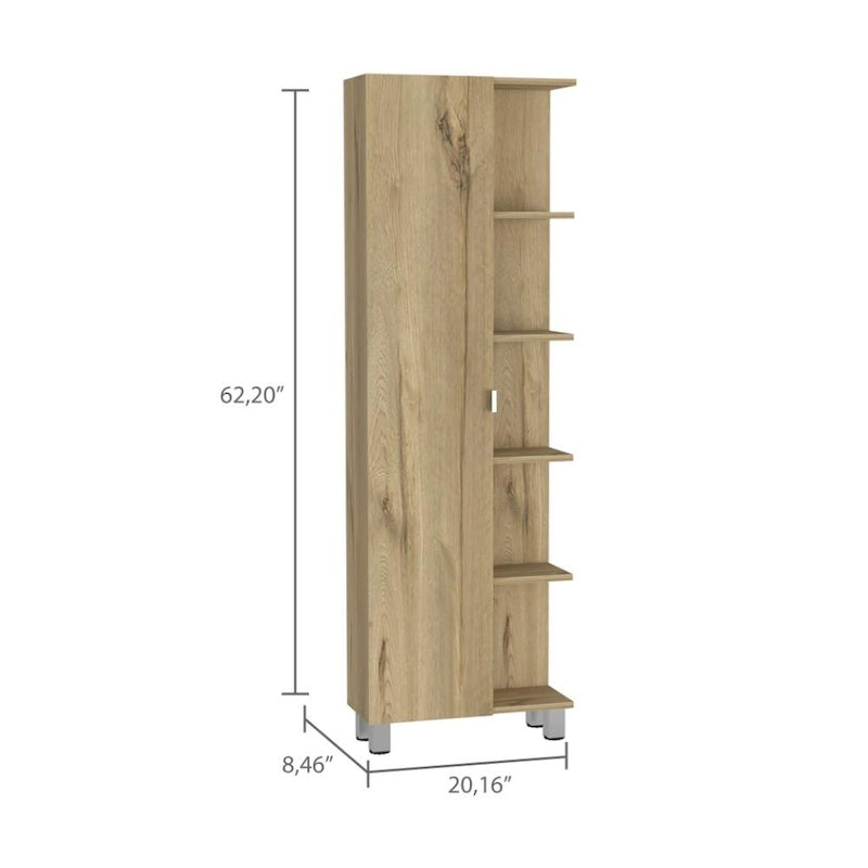 Armoire de toilette avec miroir - 4 étagères intérieures et 5 étagères extérieures, Chêne fumé