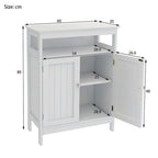 Meuble de rangement de salle de bain blanc sur pied avec portes persiennes doubles