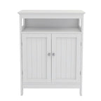Meuble de rangement de salle de bain blanc sur pied avec portes persiennes doubles