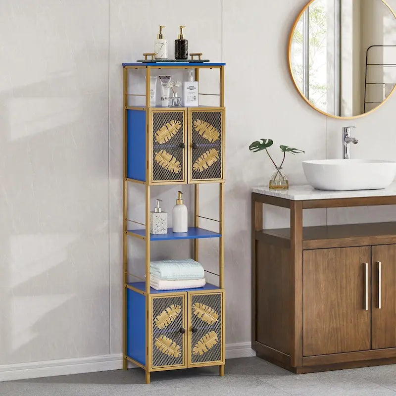 Tall Large Freestanding Storage Cabinet with Open Compartments and 2 Cabinets with Doors