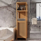 Meuble de rangement multifonctionnel en bambou de grande capacité pour salle de bain