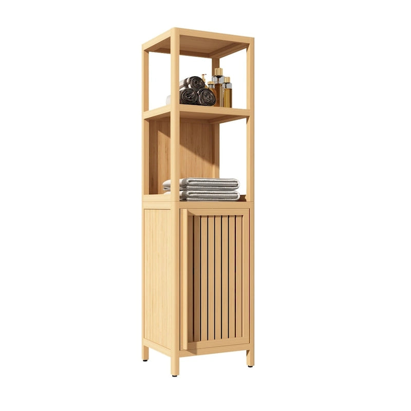 Meuble de rangement multifonctionnel en bambou de grande capacité pour salle de bain