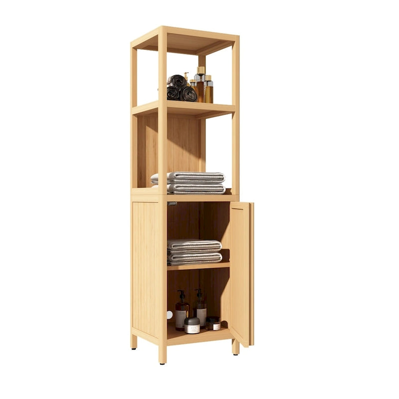 Meuble de rangement multifonctionnel en bambou de grande capacité pour salle de bain