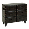 Coffre de rangement vintage en similicuir avec rivets et sangles - Noir