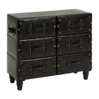 Coffre de rangement vintage en similicuir avec rivets et sangles - Noir