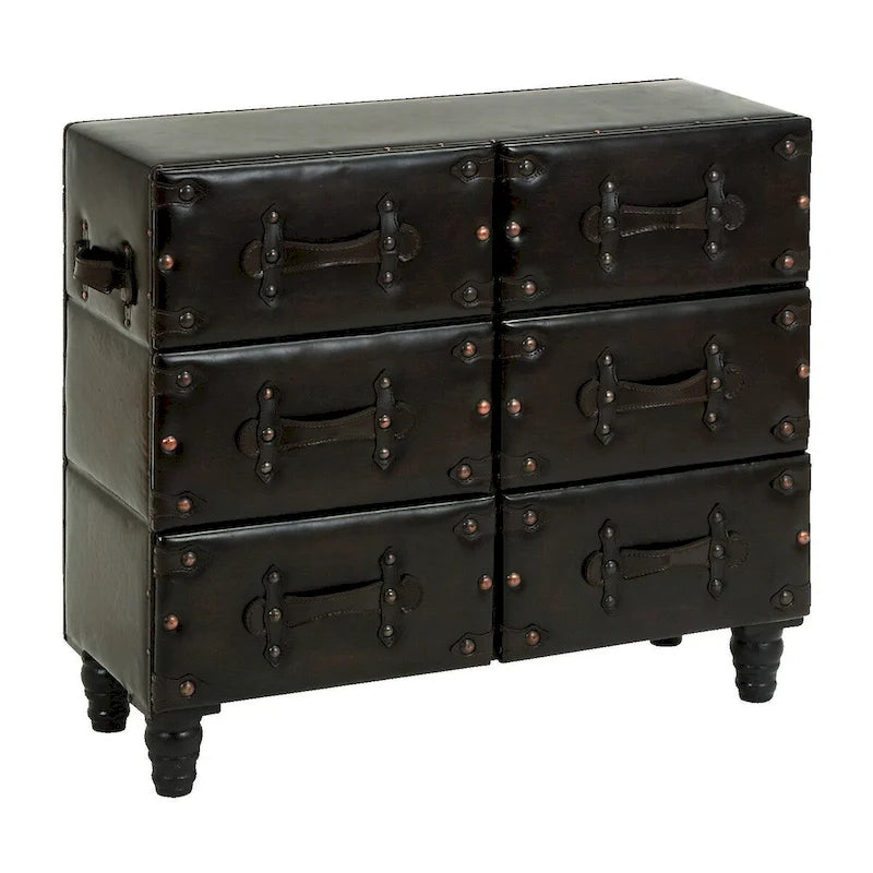 Coffre de rangement vintage en similicuir avec rivets et sangles - Noir