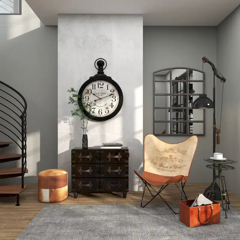 Coffre de rangement vintage en similicuir avec rivets et sangles - Noir