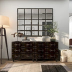 Coffre de rangement vintage en similicuir avec rivets et sangles - Noir