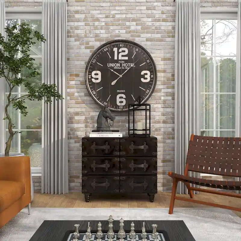 Coffre de rangement vintage en similicuir avec rivets et sangles - Noir