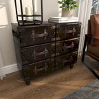 Coffre de rangement vintage en similicuir avec rivets et sangles - Noir