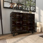 Coffre de rangement vintage en similicuir avec rivets et sangles - Noir