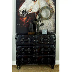 Coffre de rangement vintage en similicuir avec rivets et sangles - Noir