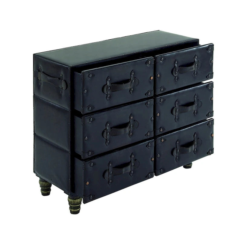 Coffre de rangement vintage en similicuir avec rivets et sangles - Noir