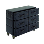 Coffre de rangement vintage en similicuir avec rivets et sangles - Noir