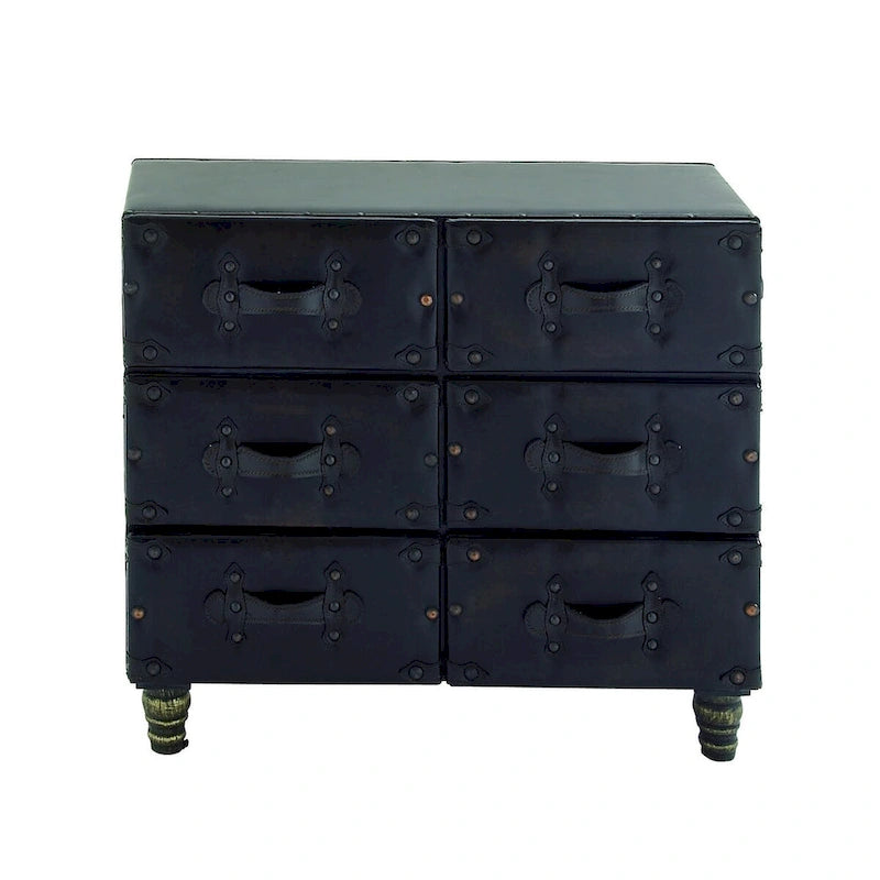 Coffre de rangement vintage en similicuir avec rivets et sangles - Noir