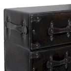 Coffre de rangement vintage en similicuir avec rivets et sangles - Noir