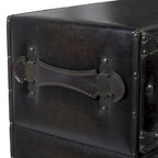 Coffre de rangement vintage en similicuir avec rivets et sangles - Noir