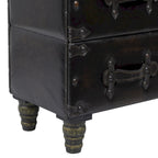 Coffre de rangement vintage en similicuir avec rivets et sangles - Noir