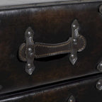 Coffre de rangement vintage en similicuir avec rivets et sangles - Noir