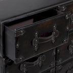 Coffre de rangement vintage en similicuir avec rivets et sangles - Noir