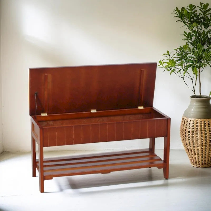 Banc à chaussures en bois massif avec rangement pour entrée