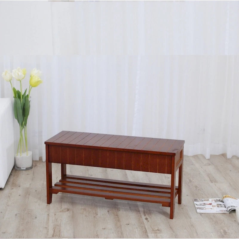Banc à chaussures en bois massif avec rangement pour entrée