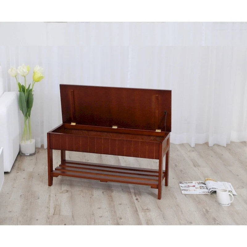 Banc à chaussures en bois massif avec rangement pour entrée