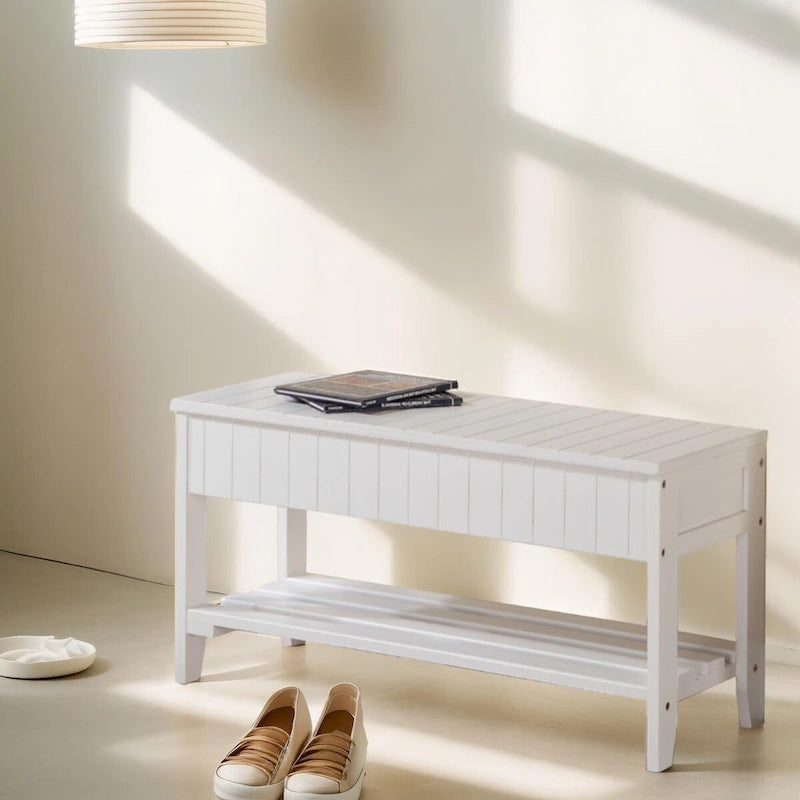 Banc à chaussures en bois massif avec rangement pour entrée